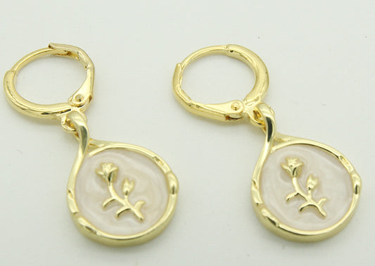 Drop-shaped Rose Inlaid Shell Earrings