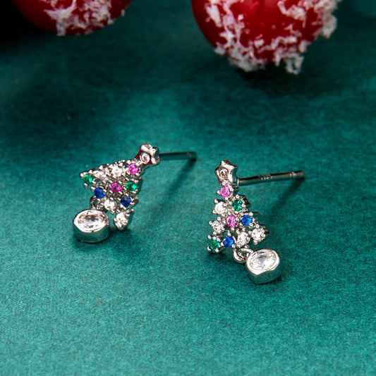 European And American Niche Color Diamond Christmas Tree Water Drop Earrings