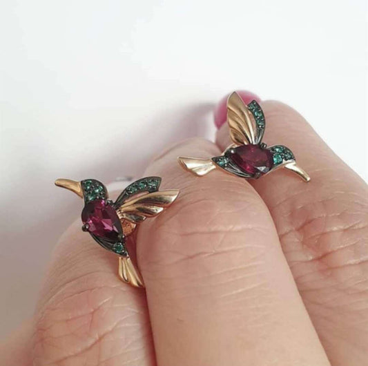 Hummingbird inlaid zircon earrings