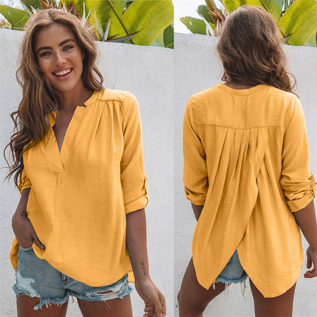 V-neck long sleeve shirt casual shirt