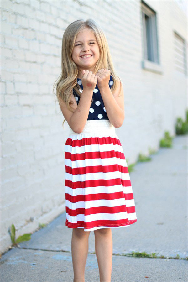 American Flag Girls Sleeveless Polka Dot Dress