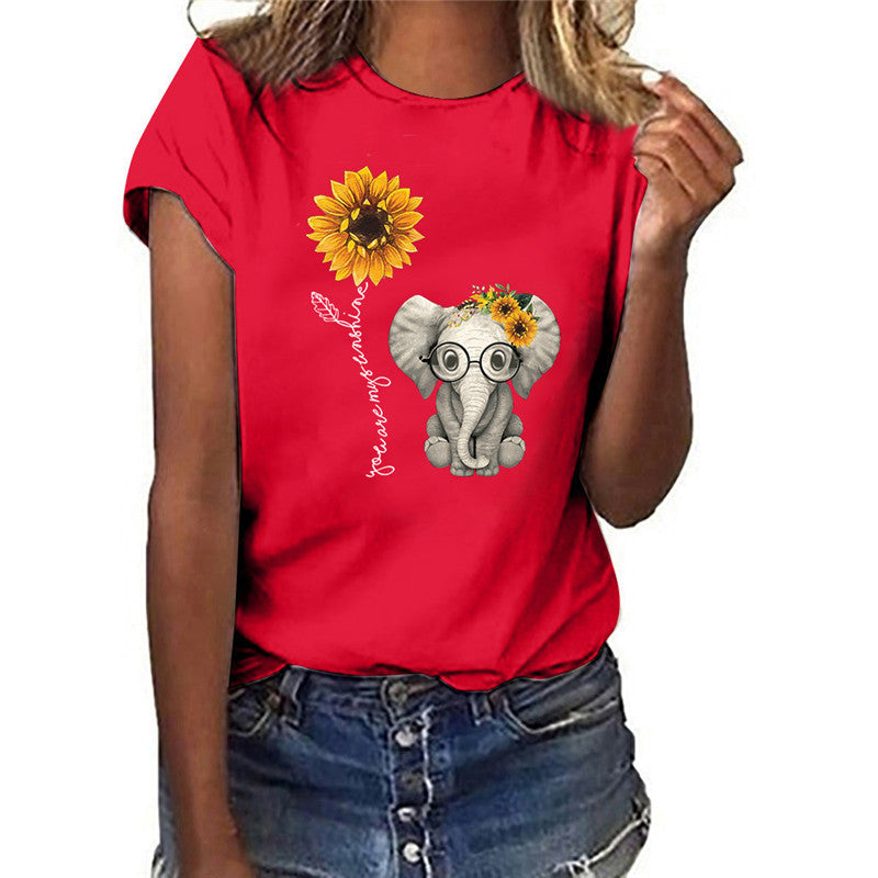 Printed T-shirt loose Casual Short Sleeve Top