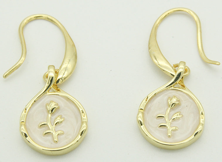 Drop-shaped Rose Inlaid Shell Earrings