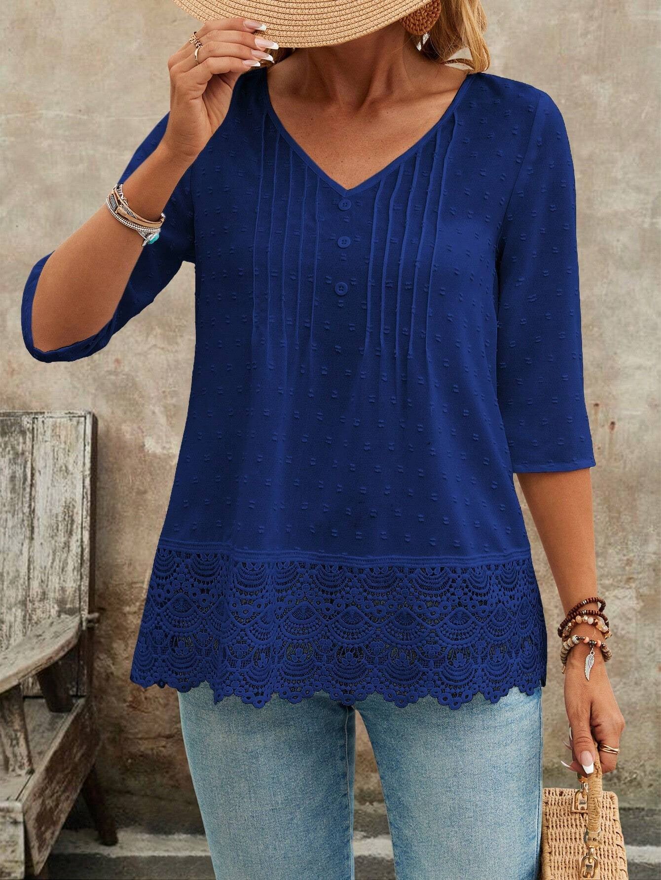 Hollow-out Embroidered Casual Women's Blouse