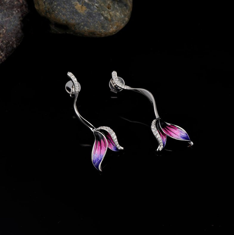Drip oil flower zircon earrings
