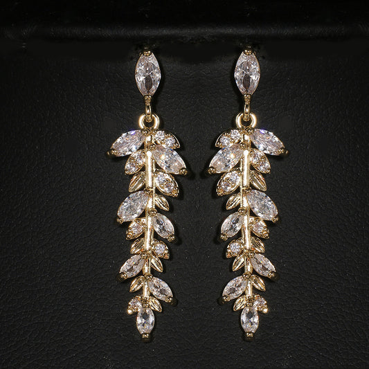 Tassel Leaf Zircon Long Earrings For Women