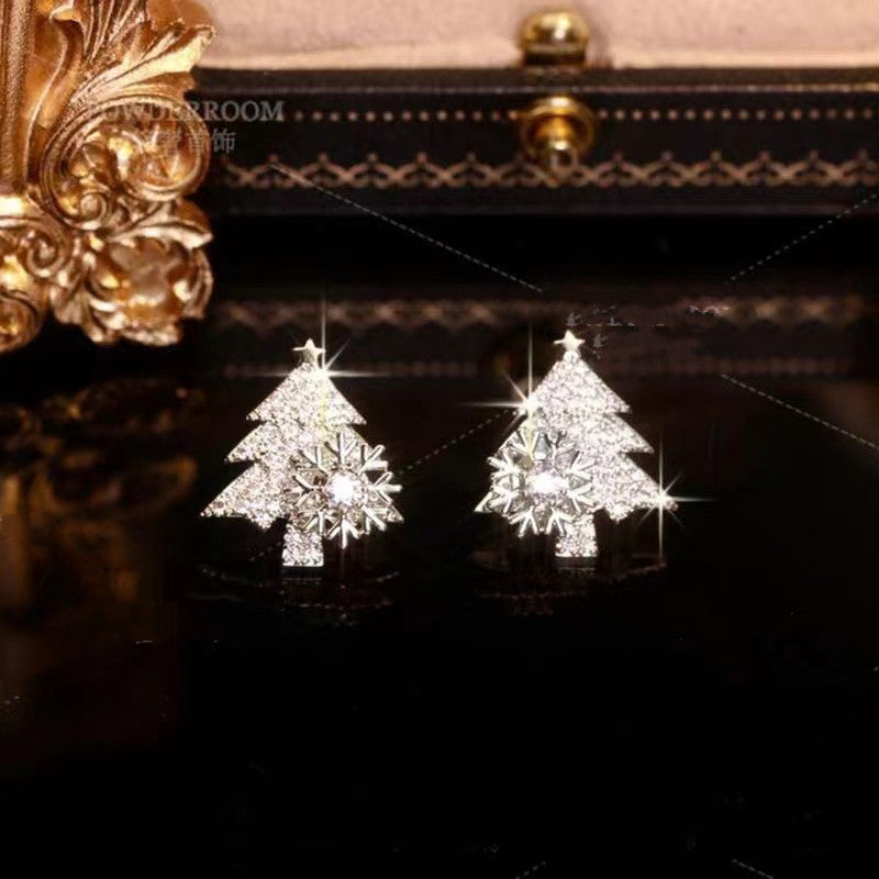 Christmas Tree Earrings w/spinning snowflake
