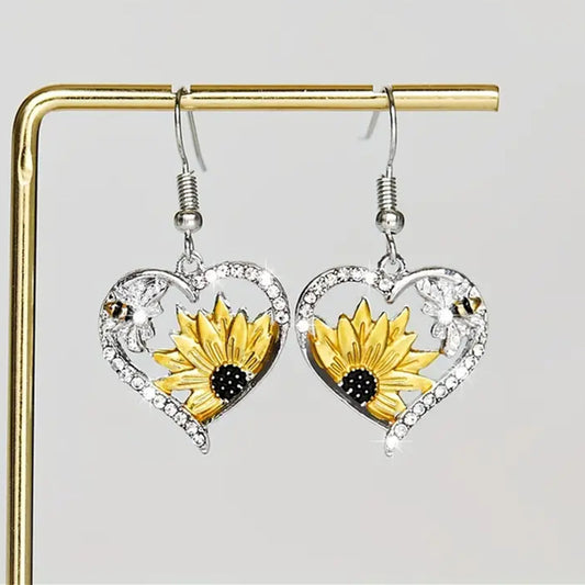 Sunflower & Bee Heart Earrings