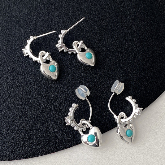 Blue Turquoise Heart Locket Earrings