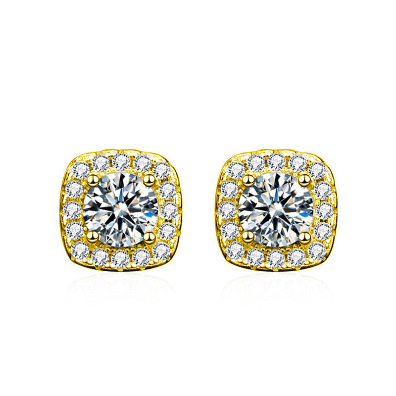 Classic Four Claw Moissanite Stud Simple And Stylish Sterling Silver GoldPlated Earrings