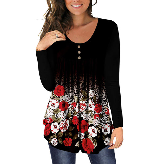 Casual Shirt Long-sleeved Pleated Gradation Comfortable Top