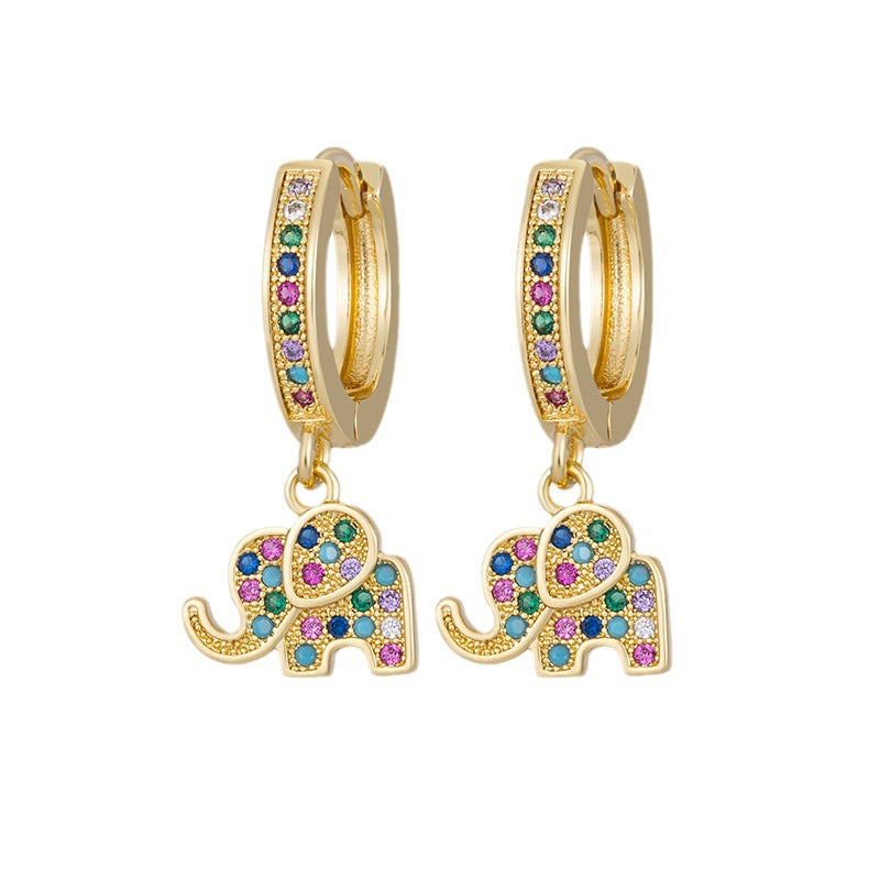 British Retro Elephant Earrings Niche Design Colored Zirconia