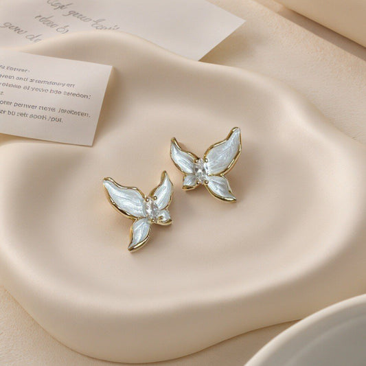 White Oil Butterfly Earrings
