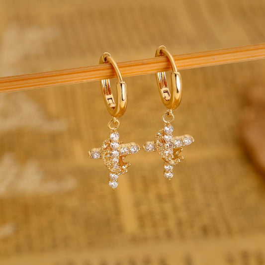 Zircon Cross w/Crown Earrings