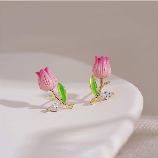 Summer Female Zircon Tulip Earrings