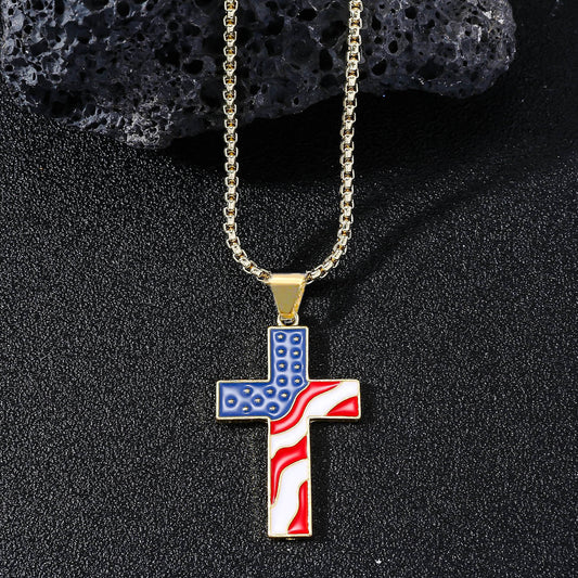 American Flag Cross Pendant Necklace