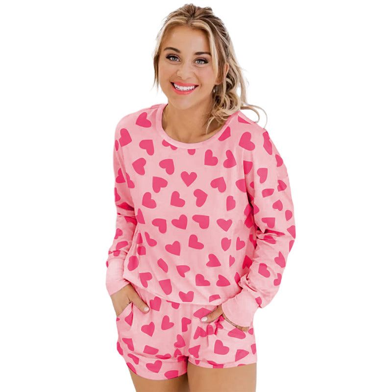 Heart Shape Printed Two-piece Women's Pajamas