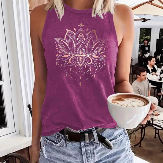 Versatile, Comfortable Soft Tank Top With A Lotus Print