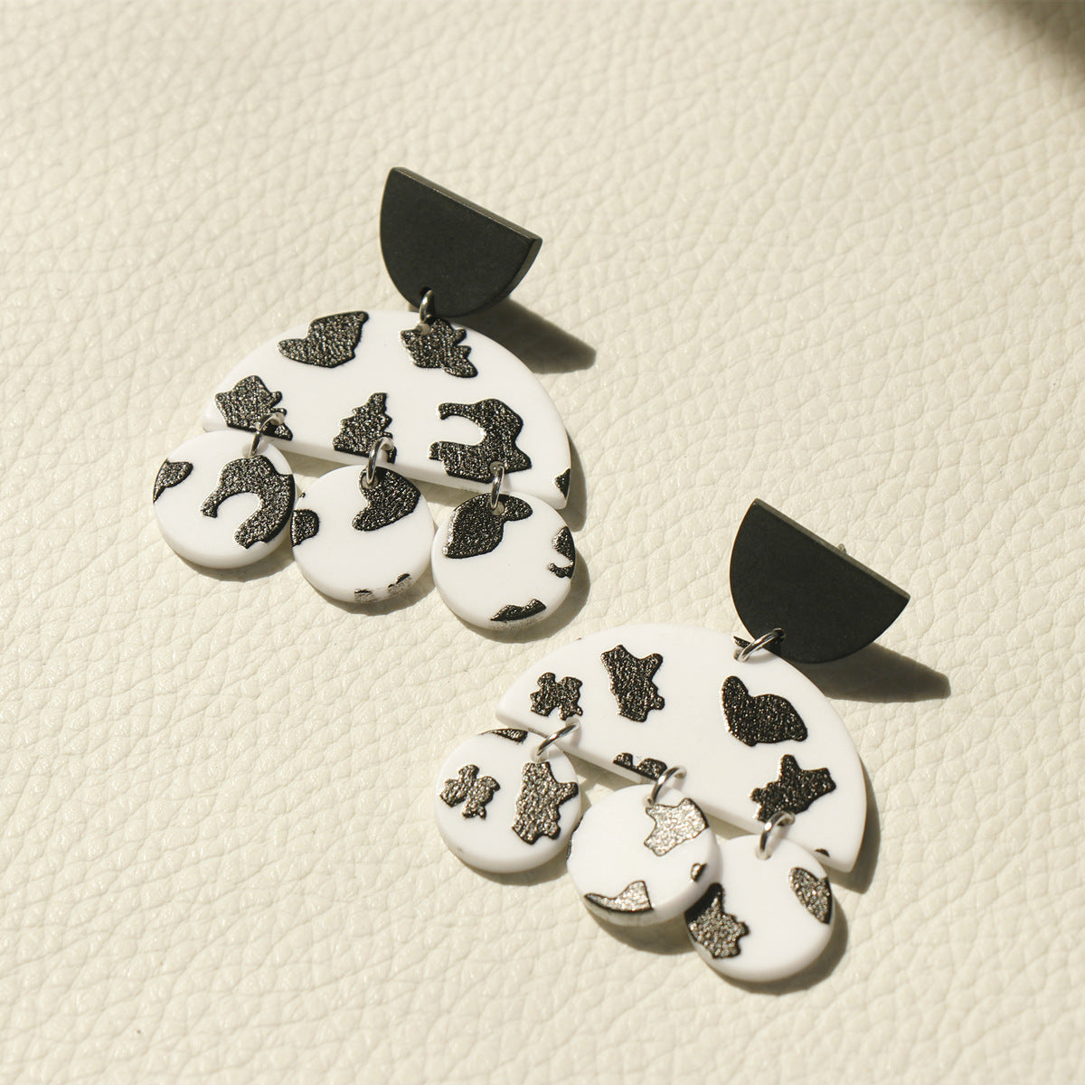 Cow-print Polymer Drop Earrings