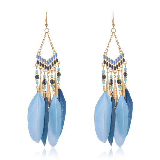 V-shaped Personality Long Feather Earrings