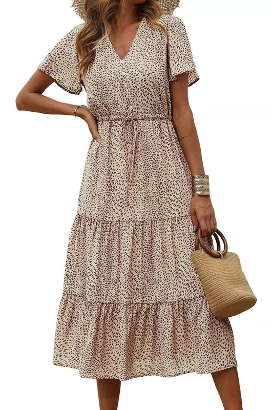 European And American Spring Summer Vneck Print Dress