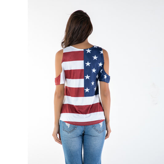 American flag off shoulder shirt