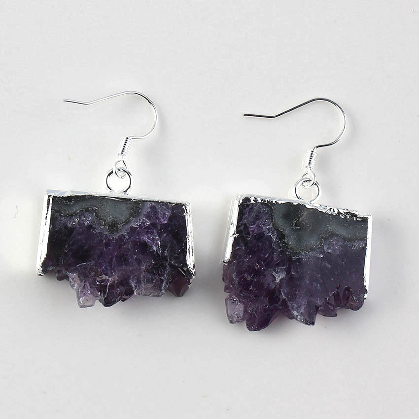 Cross-border Foreign Trade Natural Amethyst Cluster Crystal Bud Earrings