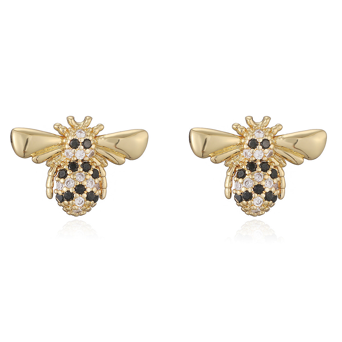 Cute Copper-Plated 18K Gold Zircon Cat And Bee Stud Earrings