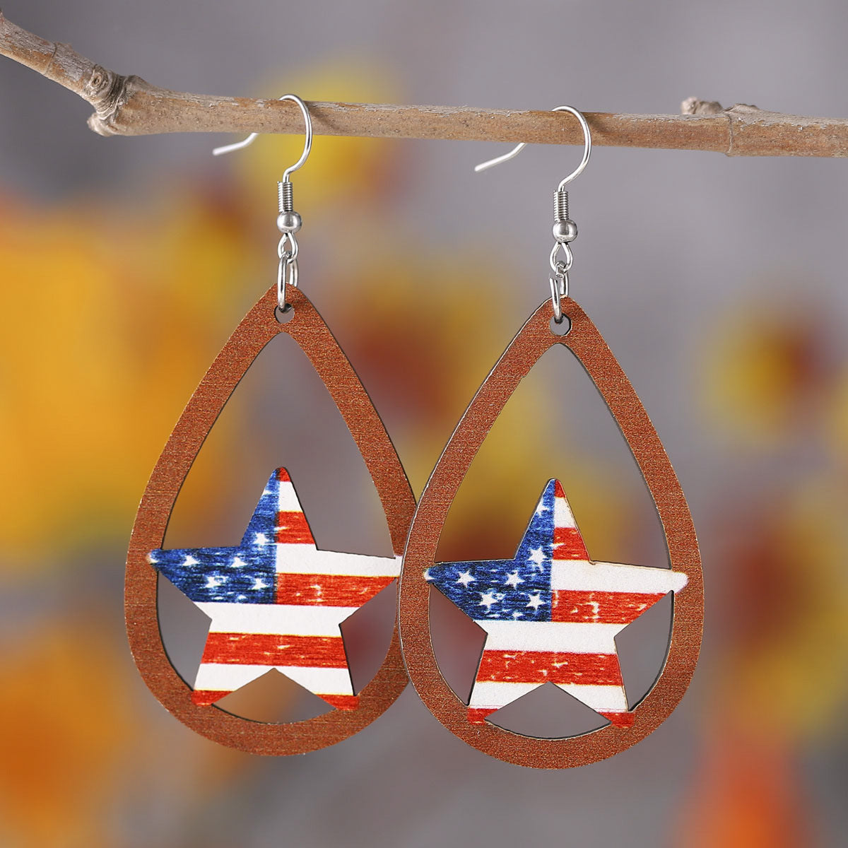 Independence Day Wood Stars Earrings