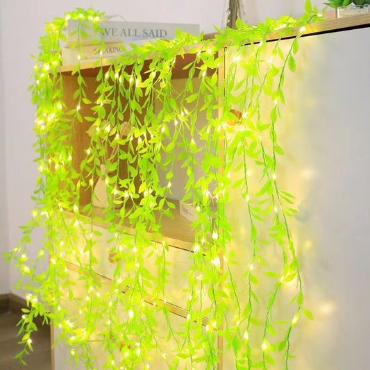 Green Leaf Rattan Copper Wire Curtain Light