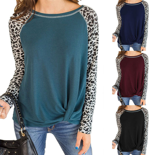 Long-sleeve Leopard-print T-shirt With A Twisted Hem