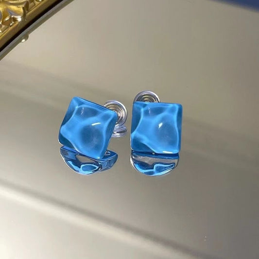 Geometric Water Ripple Blue Earrings