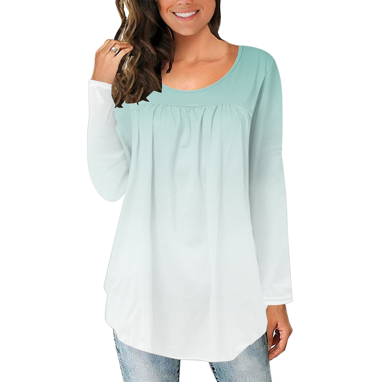 Casual Shirt Long-sleeved Pleated Gradation Comfortable Top