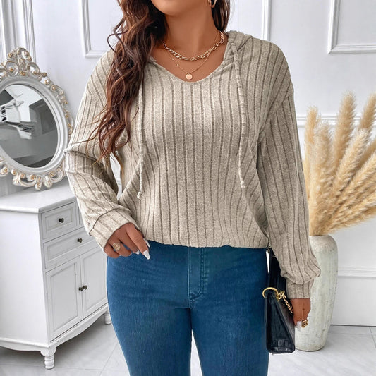 Solid Color Plus Size Women's Clothes Top V-neck