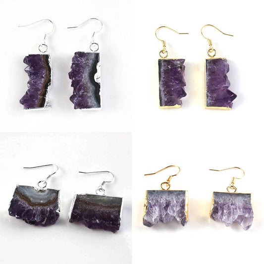 Cross-border Foreign Trade Natural Amethyst Cluster Crystal Bud Earrings