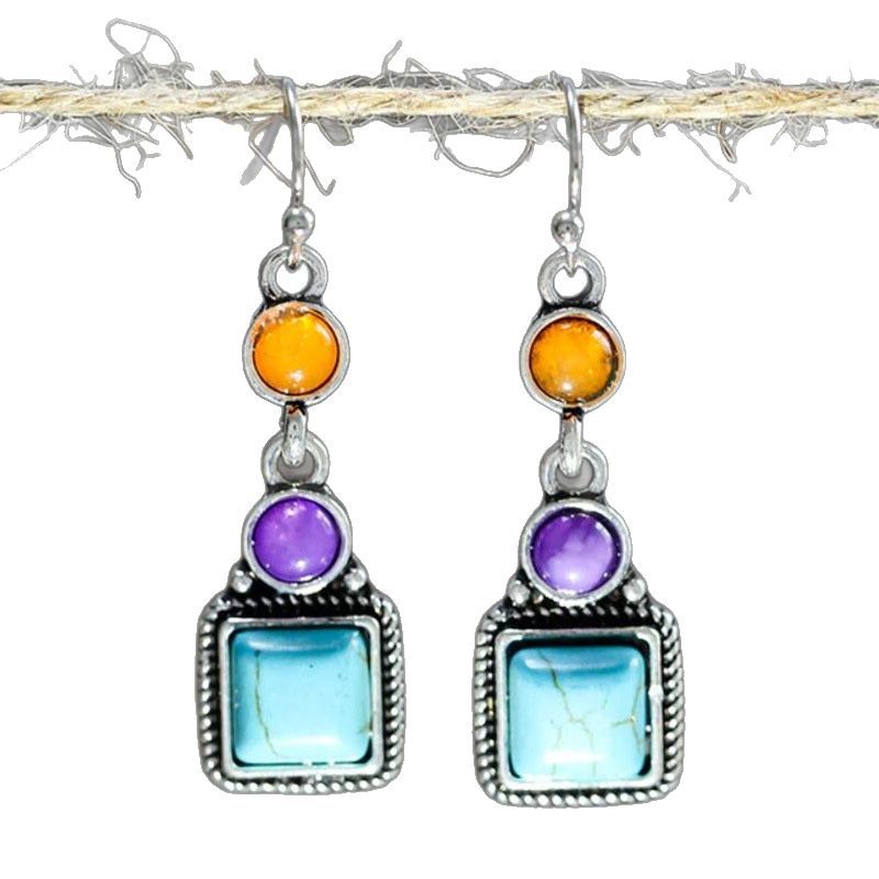 Ethnic Style Earrings Ancient Silver Simple And Exquisite Gemstone