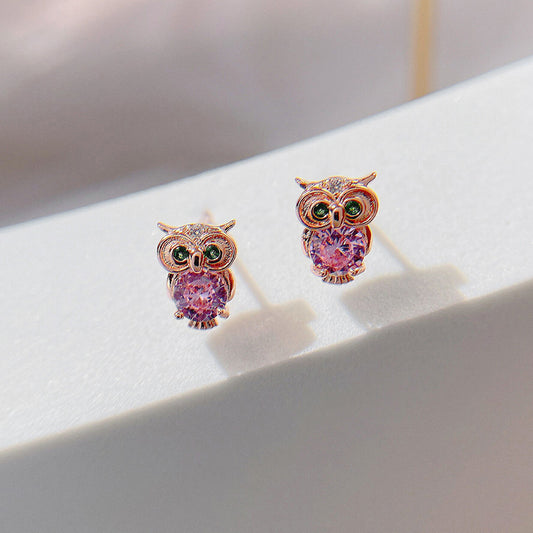 Sterling Silver Owl Zircon Earrings Female