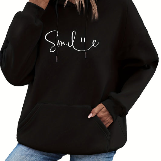 Womens Smile Print Hoodie With Kangaroo Pocket-comfortable