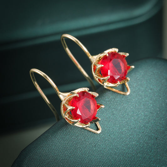 Light luxury Rose Gold plated Red Gemstone Earrings With An Elegant Vibe