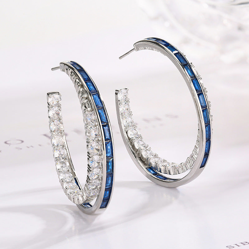 European And American Style Silver Needle Earrings With Zirconia, Light Luxury And High-end Fashion Sense