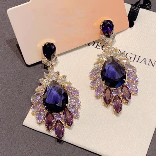 Mid-ancient Vintage Purple Flower Stud Earrings Retro High Sense