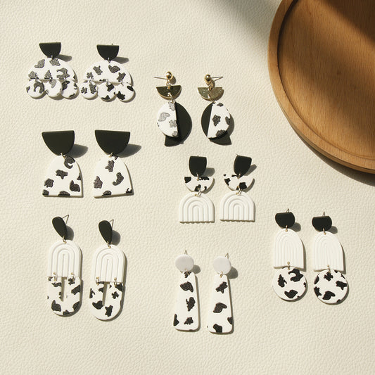 Cow-print Polymer Drop Earrings