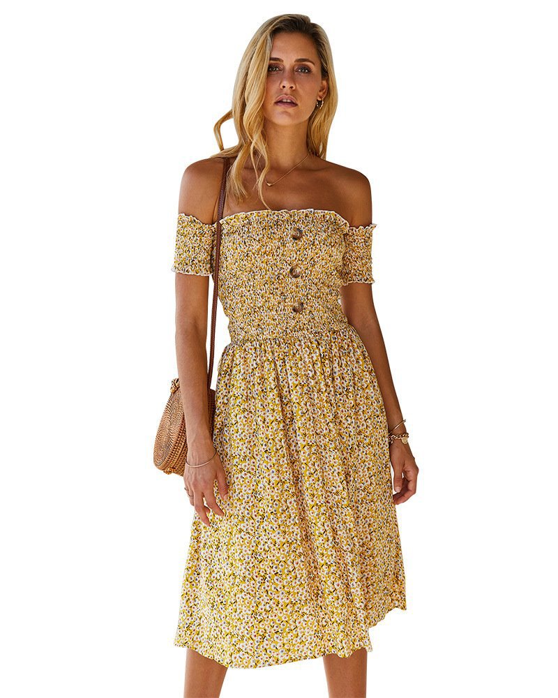 Spring And Summer One-shoulder Floral Dress