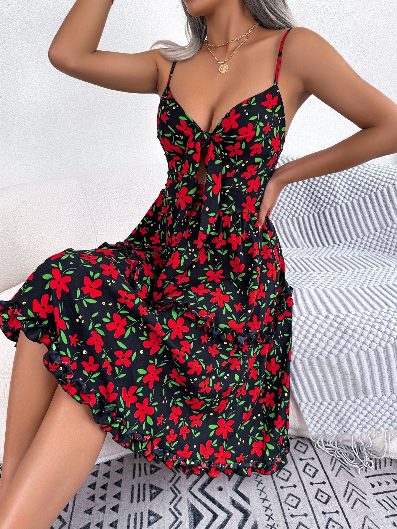 Spring And Summer Leisure Floral Ruffle Sleeveless Dress