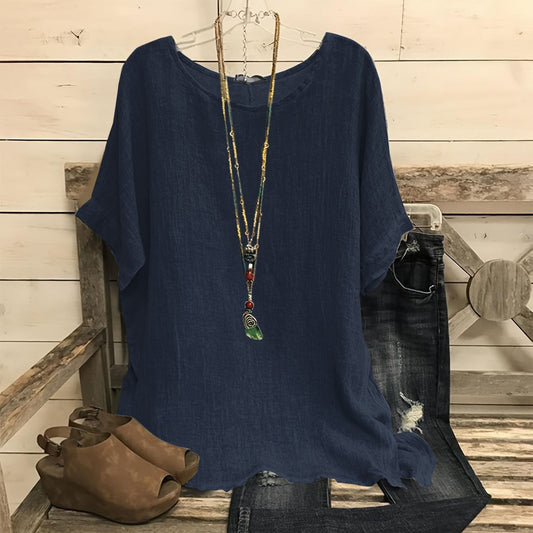 Women's Casual Loose-fitting Fashionable Solid-color Crew-neck Top