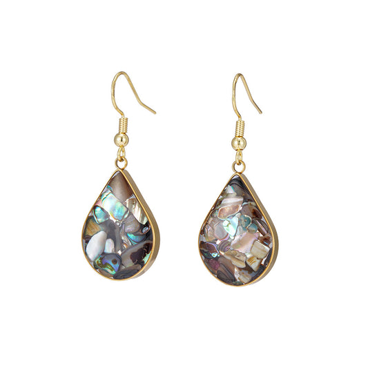 French Retro Teardrop-shaped Abalone And Shellfish Earrings