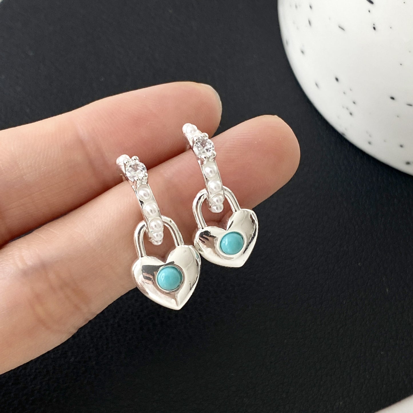 Blue Turquoise Heart Locket Earrings