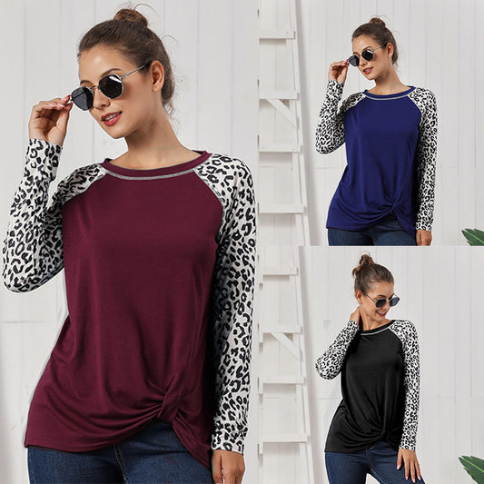 Long-sleeve Leopard-print T-shirt With A Twisted Hem