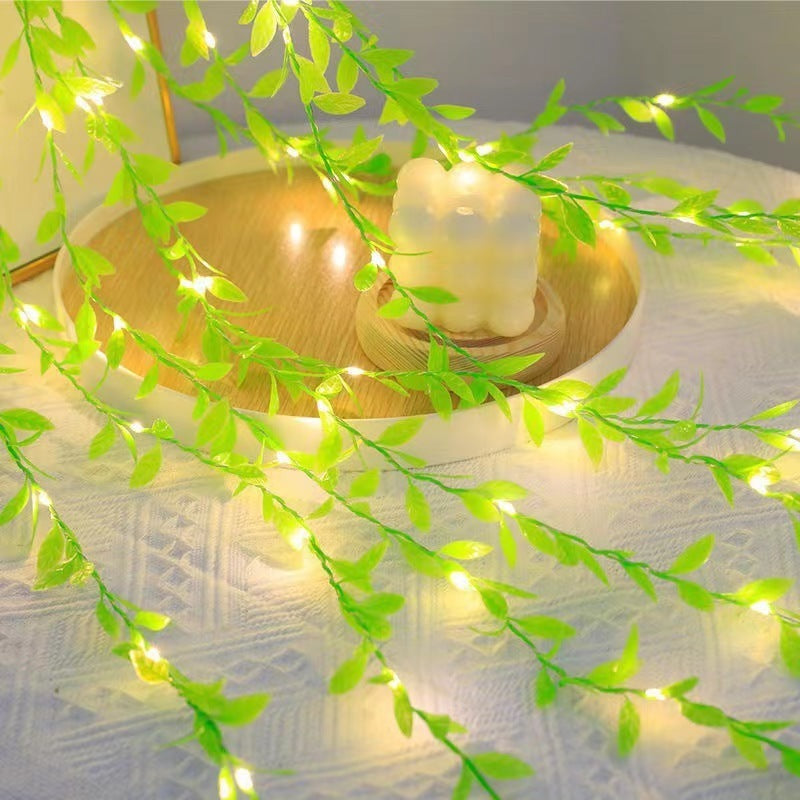 Green Leaf Rattan Copper Wire Curtain Light