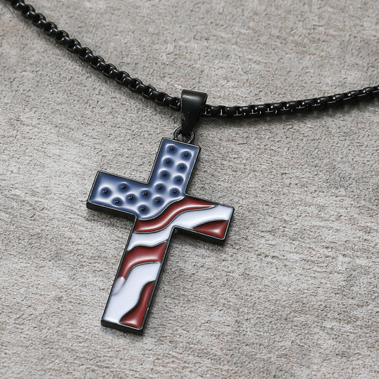 American Flag Cross Pendant Necklace